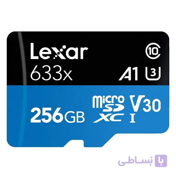 کارت حافظه‌ microSDHC لکسار مدل 633X همراه با آداپتور SD ظرفیت 256 گیگابایت — تصویر 1