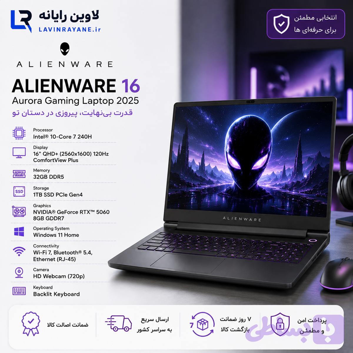 لپ تاپ گیمینگ دل مدل DELL Alienware 16 Aurora