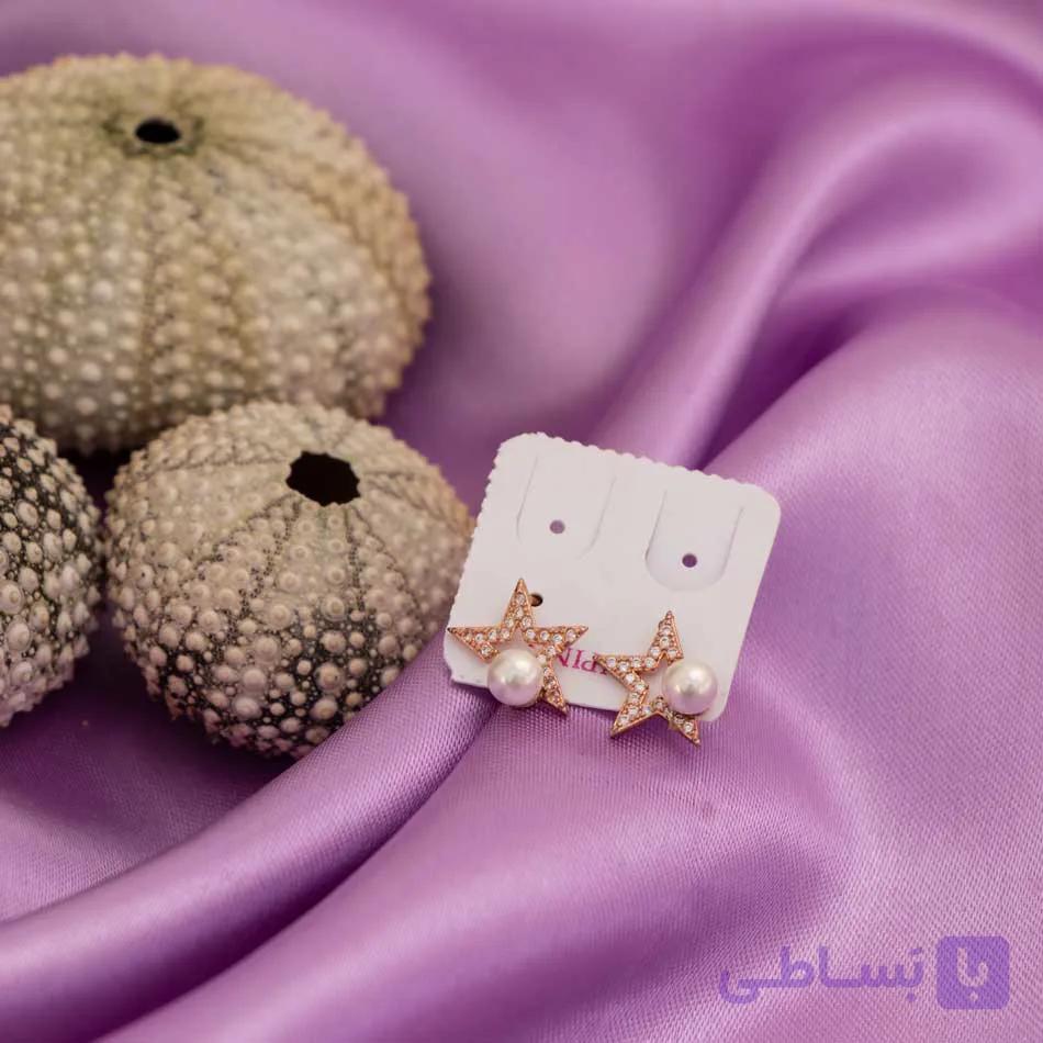 گوشواره میخی رزگلد ژوپینگ ستاره مروارید دار