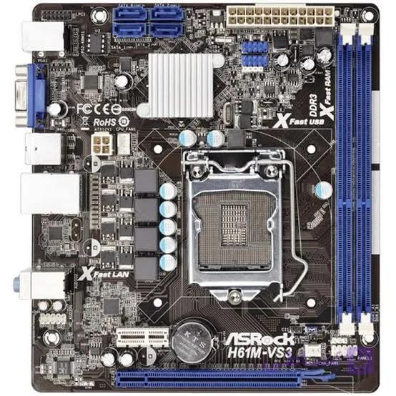مادربرد استوک ازراک مدل H61M-VS3 سوکت 1155 حافظه  ddr3 فرم فاکتور micro  atx نسل 3