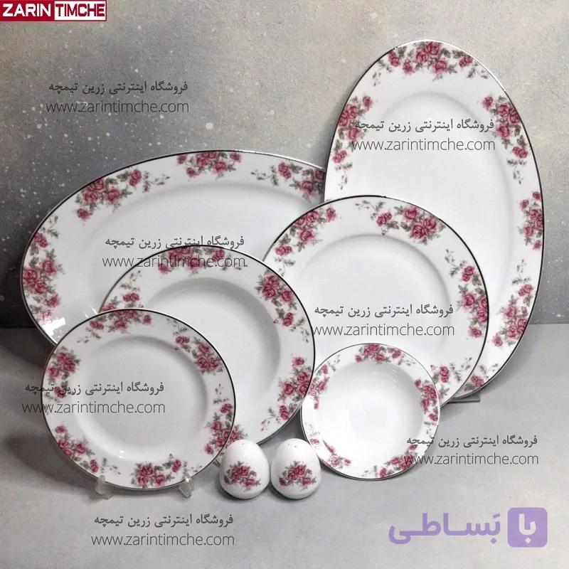 سرویس شش نفره غذاخوری ۲۸ پارچه چینی زرین مدل لب طلا