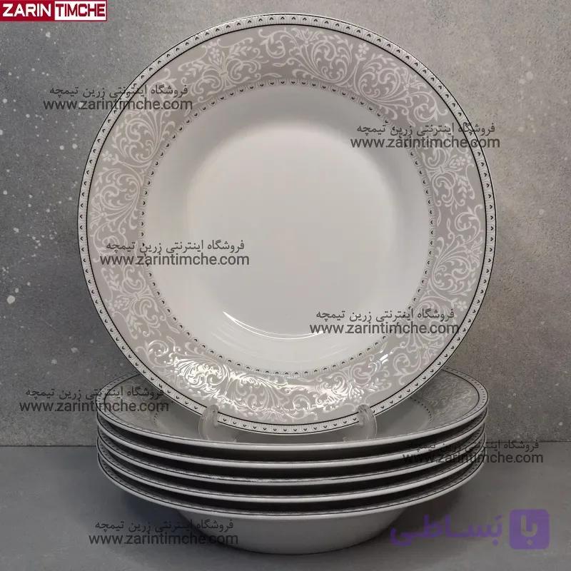بشقاب خورشت خوری چینی زرین مدل ورونا طوسی