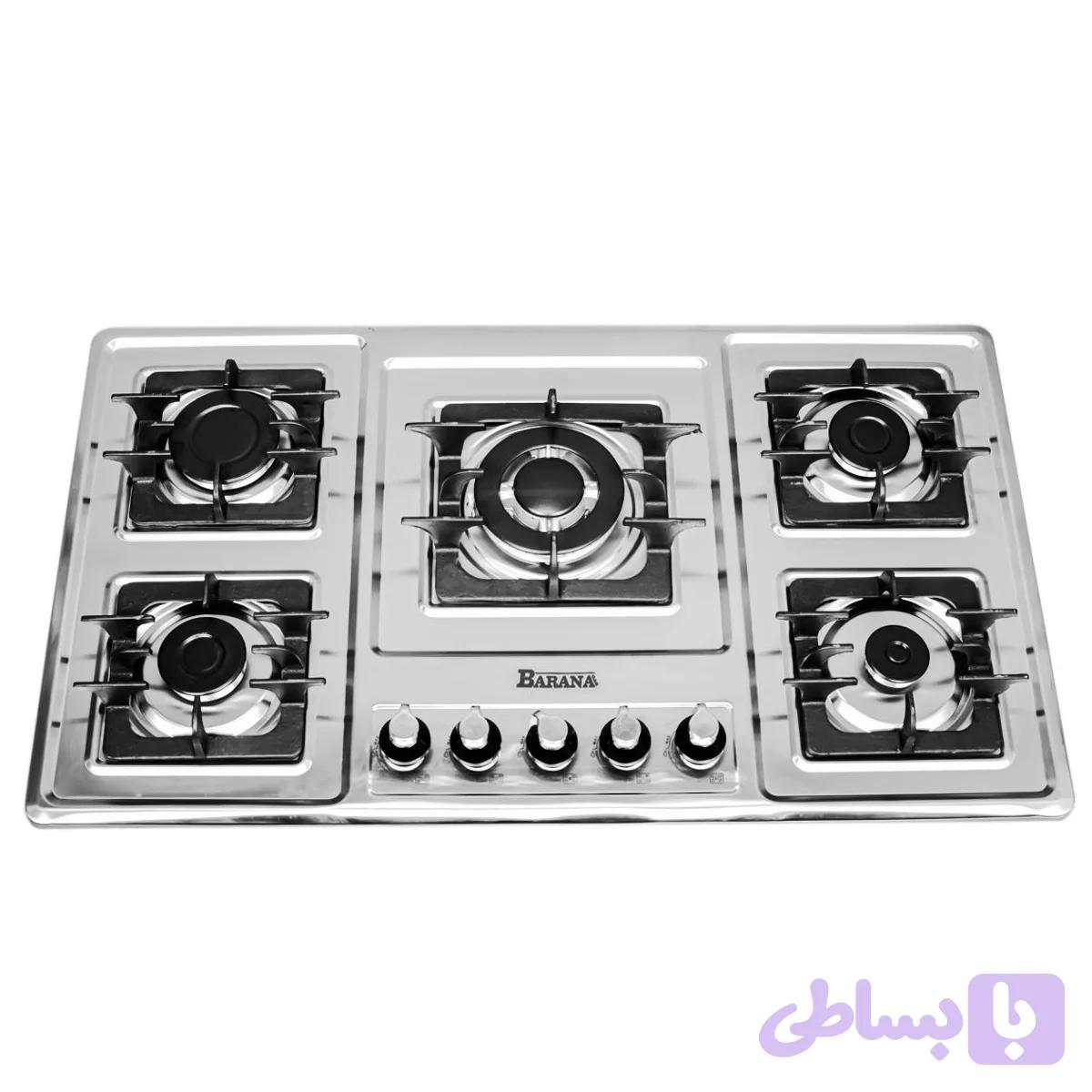 اجاق گاز صفحه‌ای ۵ شعله بارانا مدل S560 استیل ترموکوپل‌دار — تصویر 1