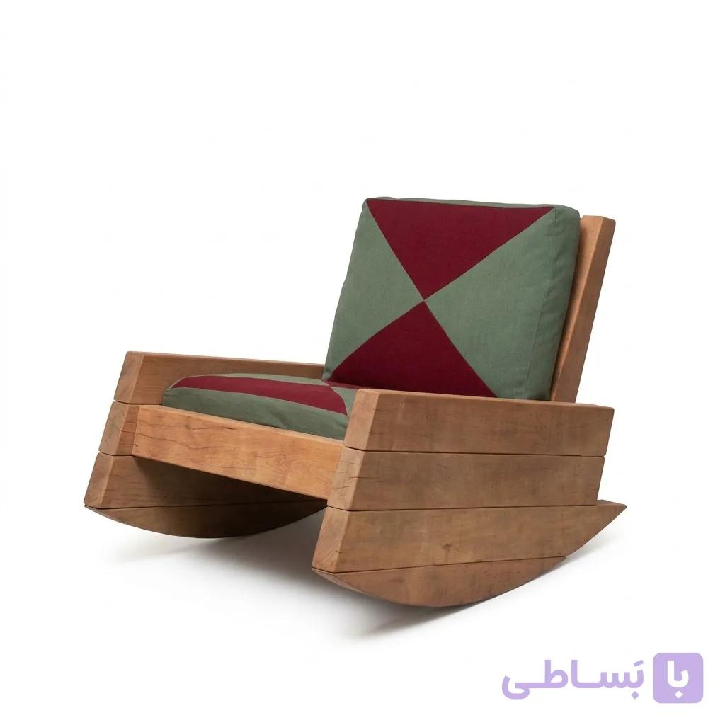 صندلی گهواره‌ای چوبی روستیک مدل تانک — تصویر 1