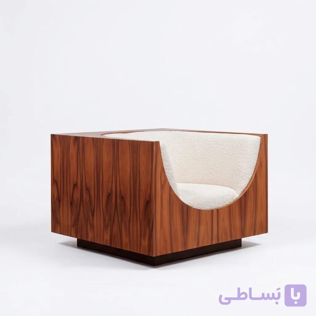 مبل تک نفره چوبی مکعبی مدل بوکله — تصویر 1