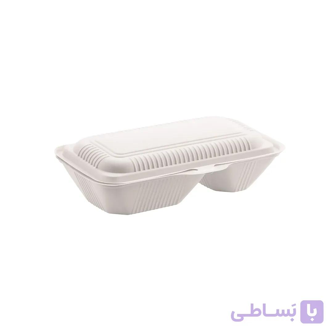 ظرف یکبار مصرف گیاهی دوخانه درب‌دار 1000 سی‌سی پیکنیک — تصویر 1
