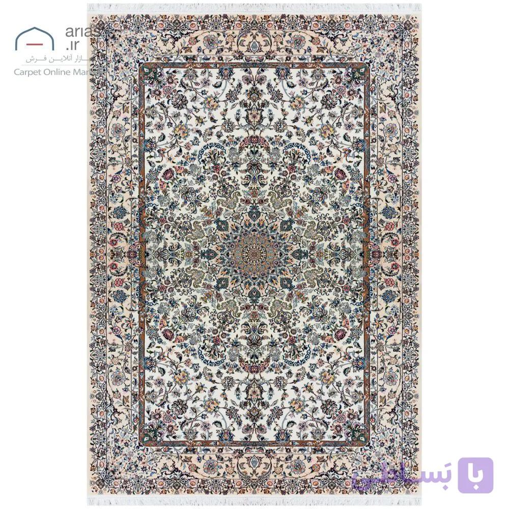فرش دستباف نایین مرتضوی کرم ۹ لا گل ابریشم – ۶ متری کد D28216