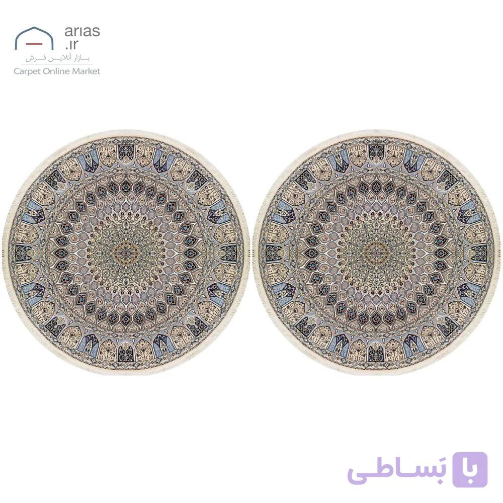 فرش دستباف نایین جفت گرد نقشه گنبد ۶ لا گل و کف ابریشم کد D28202