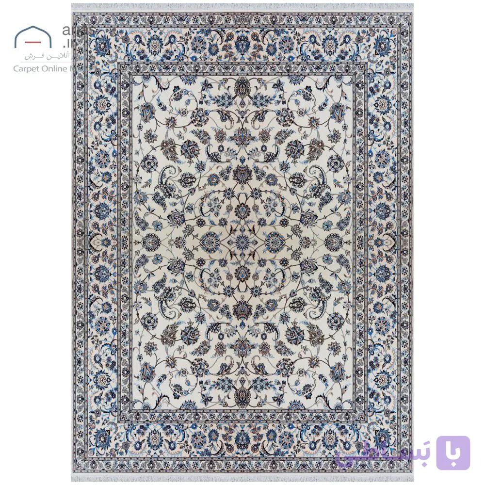 فرش دستباف نقشه افشان نایین کرم ۶ لا گل ابریشم – ۹ متری کد D28213