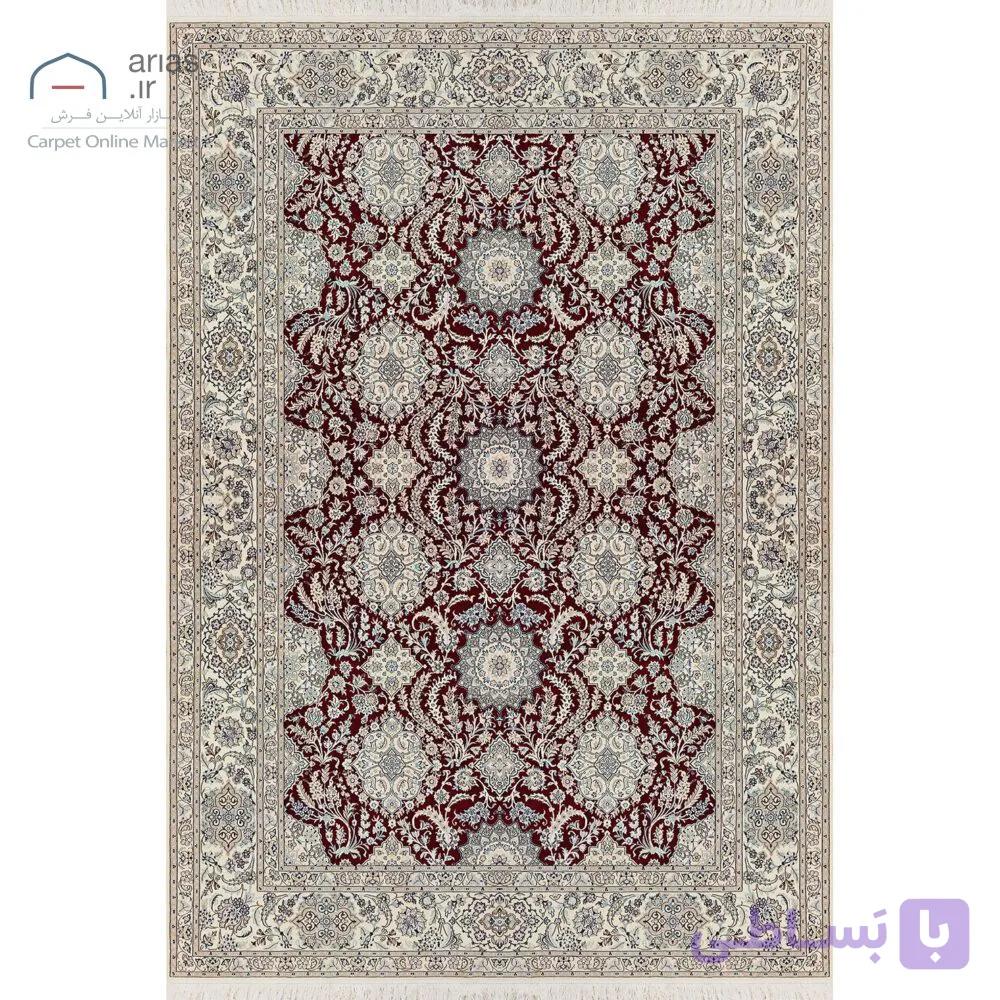 فرش دستباف نایین لاکی نقشه سلطنتی ۶ لا گل ابریشم – ۶ متری کد D28174