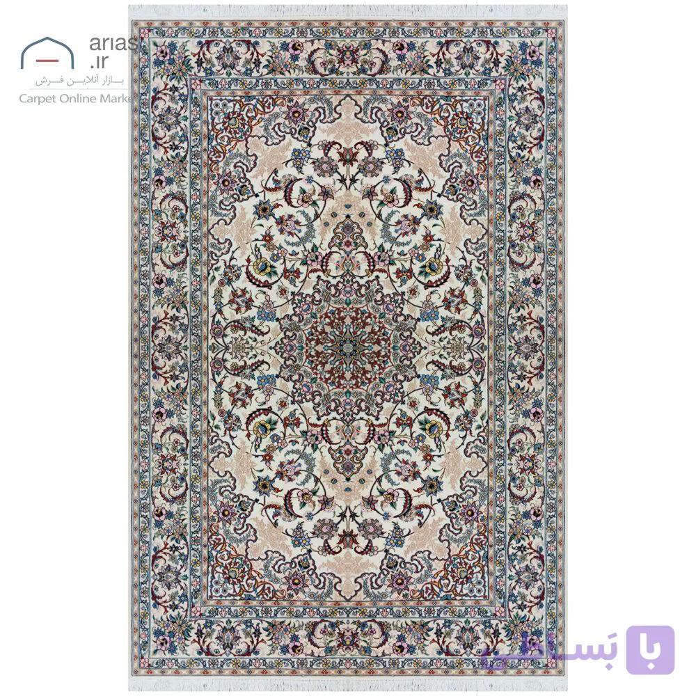 فرش دستباف نایین کرم نقشه اصفهان ۹ لا گل ابریشم – ۶ متری کد D28215
