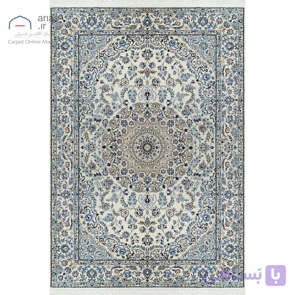فرش دستباف نایین کرم ۶ لا لچک و ترنج گل ابریشم – ۱۶۰×۲۳۵ سانتی‌متر کد D28159