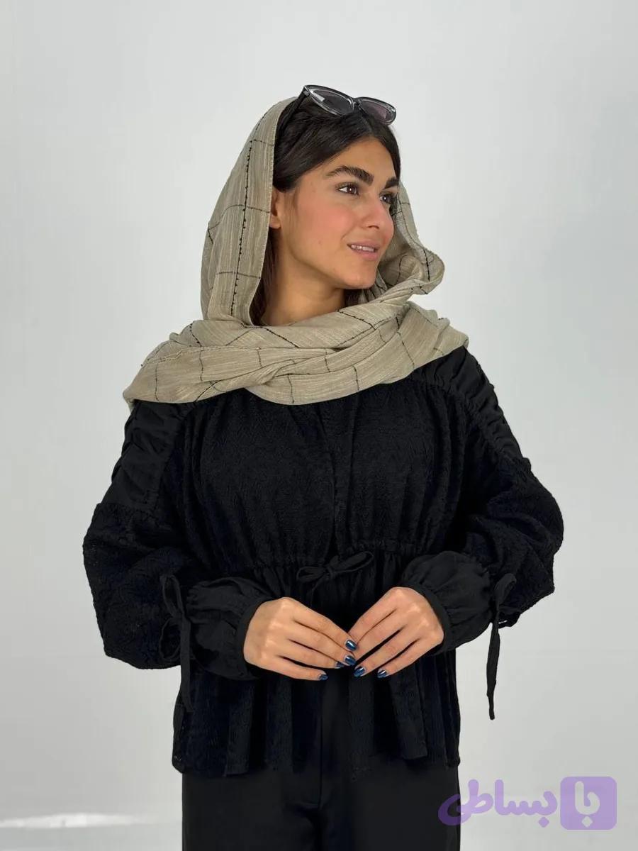شومیز ترکیبی کش دوزی پاپیونی