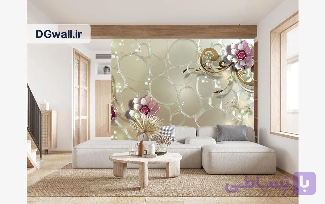 پوستر دیواری گل سه بعدی طرح لوکس گلهای برجسته و پس زمینه حبابدار FL0313 — تصویر 1