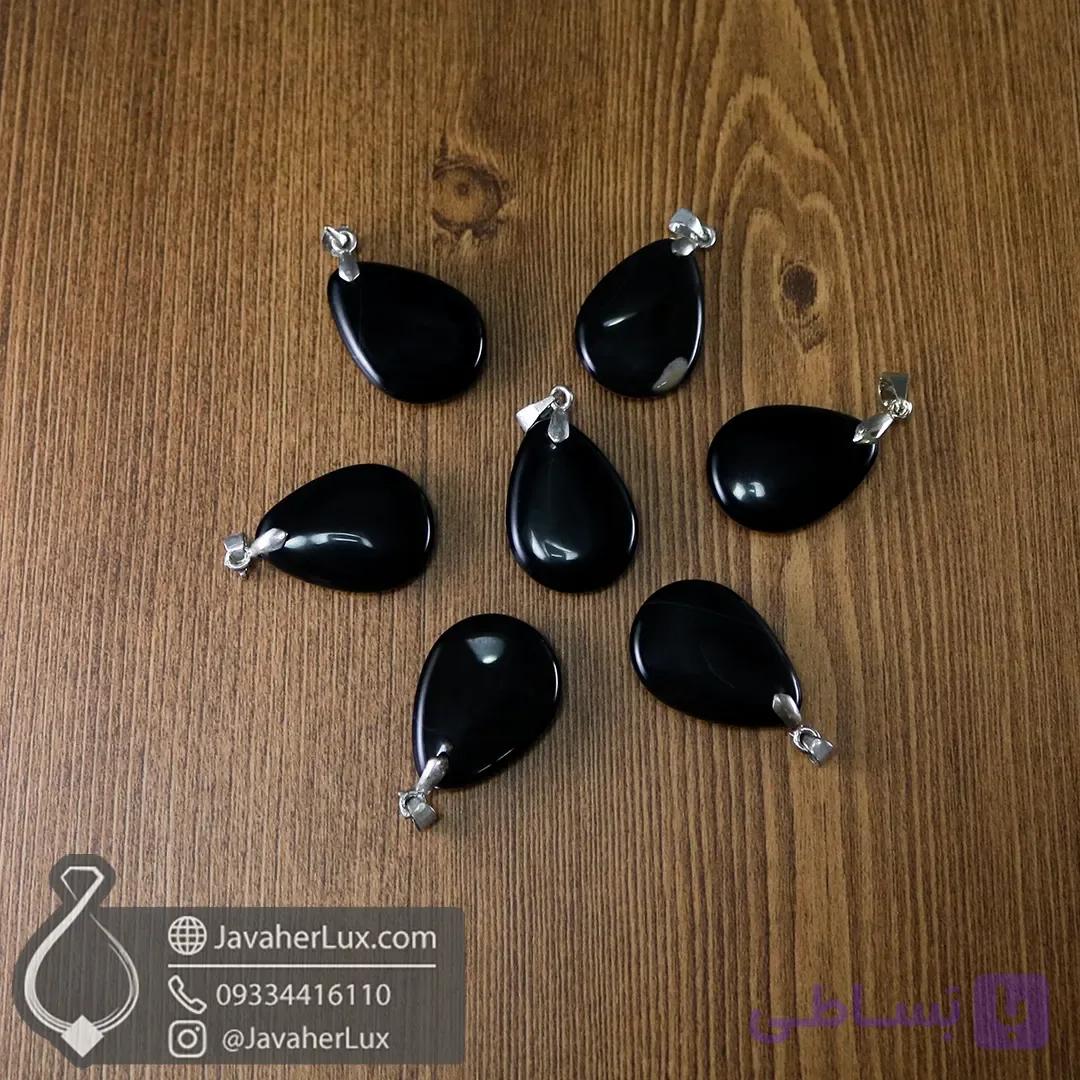 گردنبند سنگ عقیق سیاه تراش اشکی _ کد : 400995 — تصویر 1