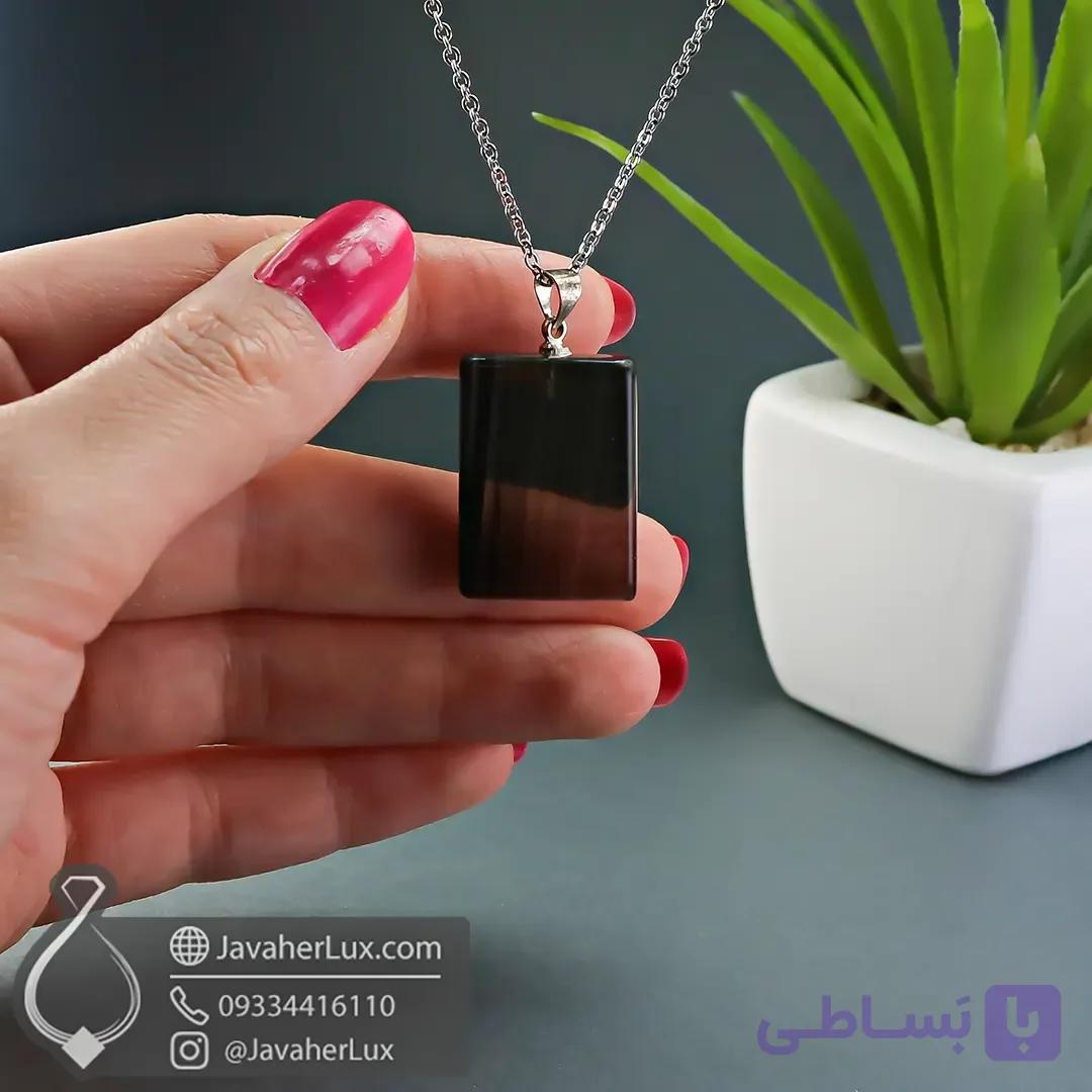 گردنبند سنگ ابسیدین شفاف آتشفشانی _ کد : 401016 — تصویر 1