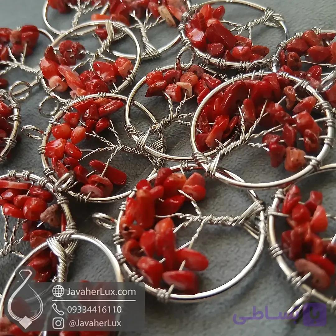 گردنبند سنگ مرجان قرمز درخت زندگی _ کد 401046 — تصویر 1