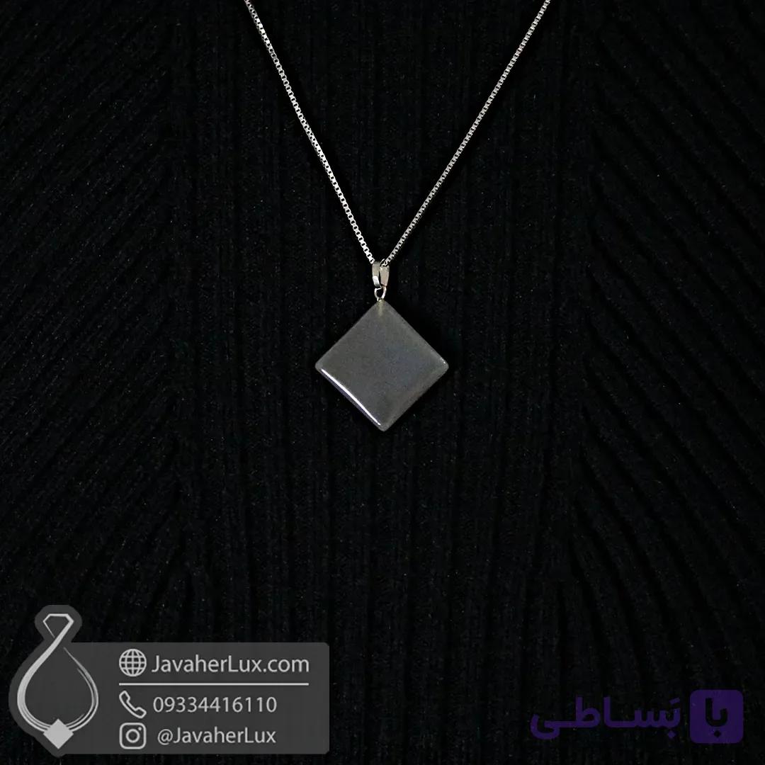 گردنبند سنگ عقیق تراش مربع مدل پلوار _ کد 400862 — تصویر 1