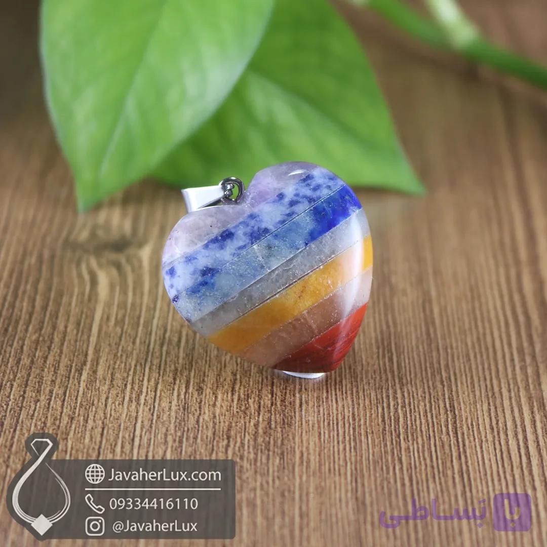گردنبند هفت چاکرا سنگ ماه تولد تراش قلب _ کد 401066 — تصویر 1