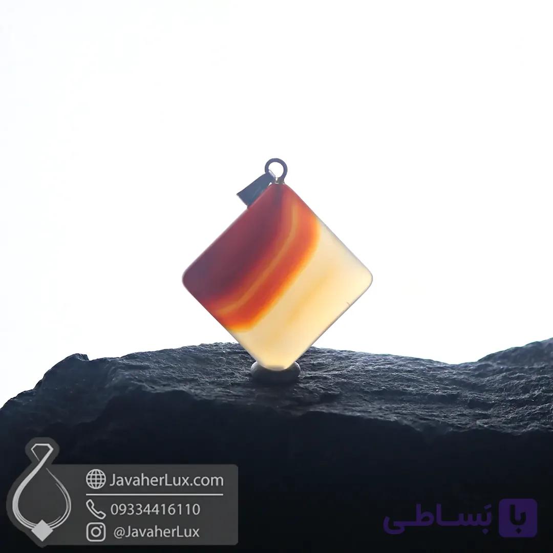 گردنبند سنگ کارنلین تراش مربع دو رنگ طبیعی _ کد 400973 — تصویر 1
