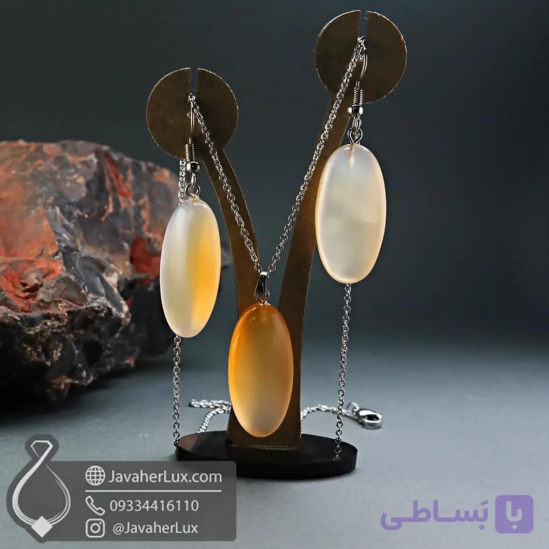 گردنبند و گوشواره عقیق طبیعی زیبا مدل سپیده _ کد 400981 — تصویر 1