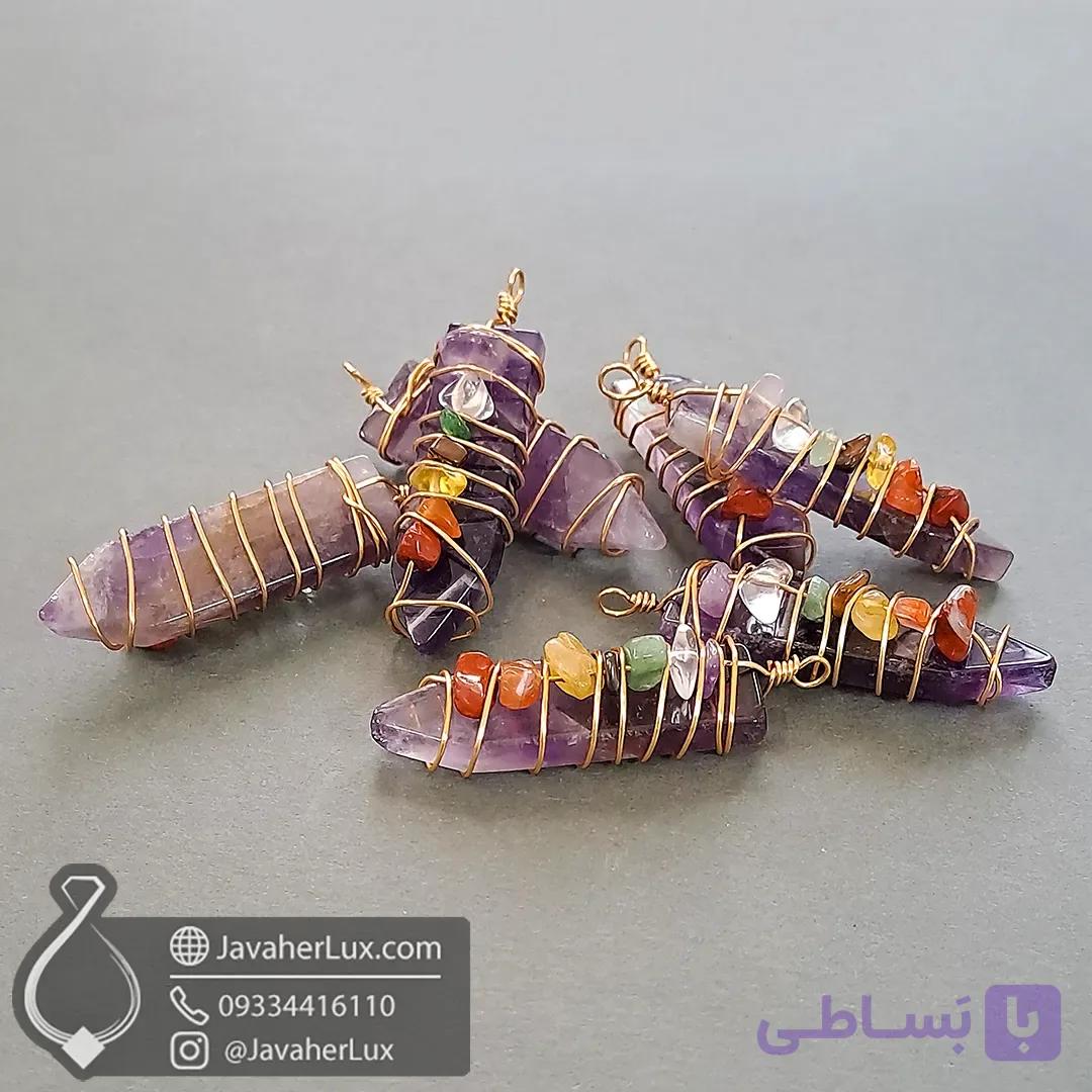 گردنبند آمیتیست و هفت سنگ چاکرا مدل سیم بافت آرامش بخش و جذاب _ کد 401102 — تصویر 1