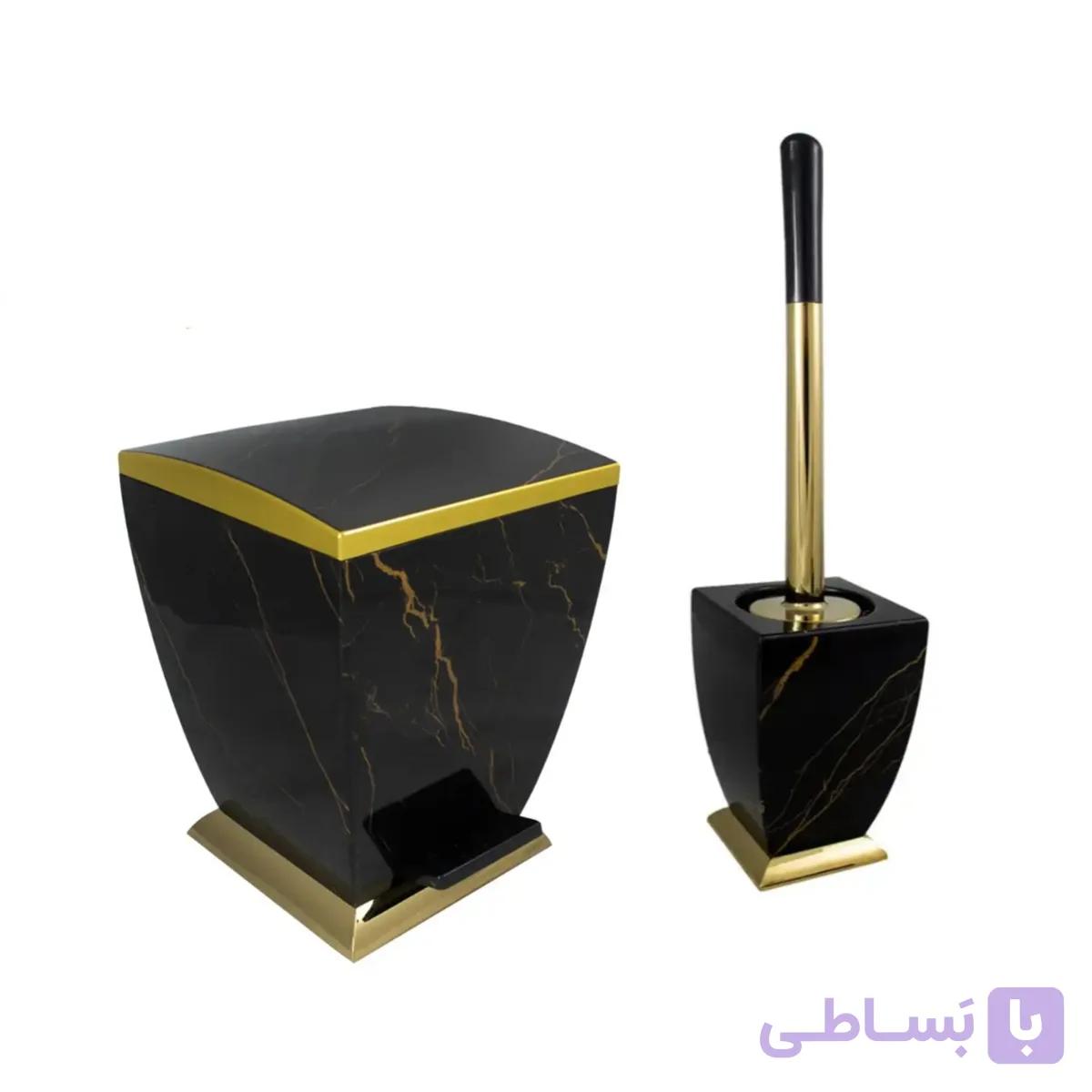 ست سطل و فرچه هارمونی مدل آوا ماربل مشکی طلایی — تصویر 1