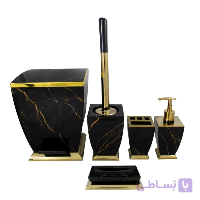 سرویس 5 پارچه هارمونی مدل آوا طرح سنگ مشکی طلایی — تصویر 1