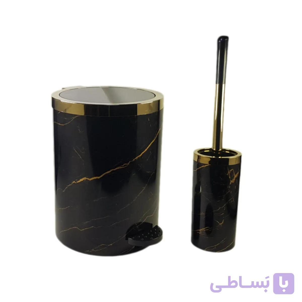 ست سطل و فرچه هارمونی مدل روشا طرح ماربل سفید طلایی — تصویر 1