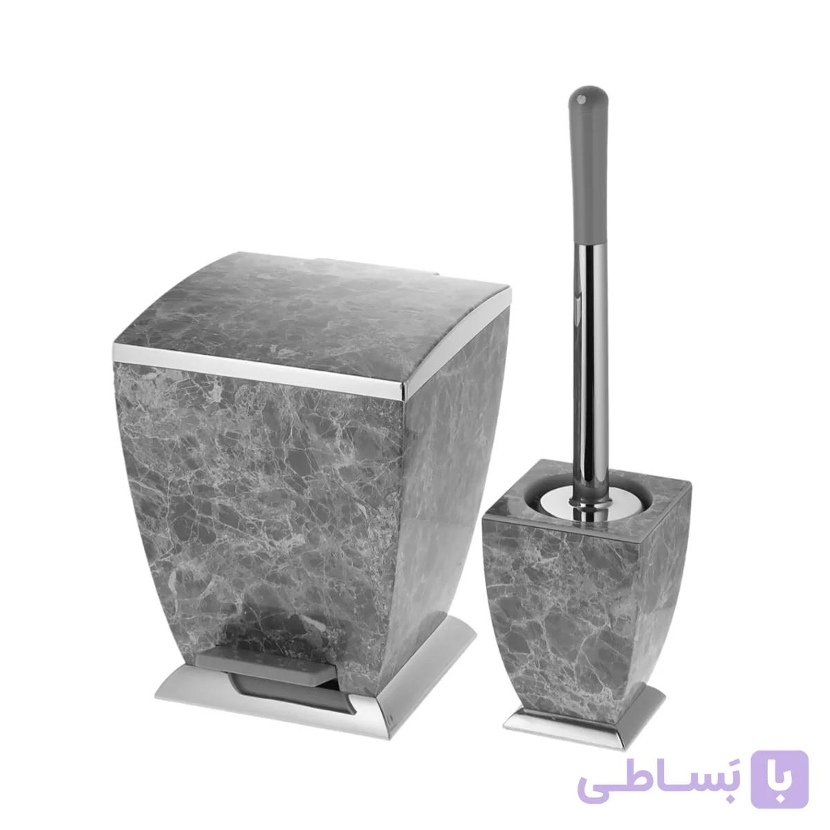 ست سطل و فرچه هارمونی مدل آوا طرح سنگ طوسی کروم — تصویر 1
