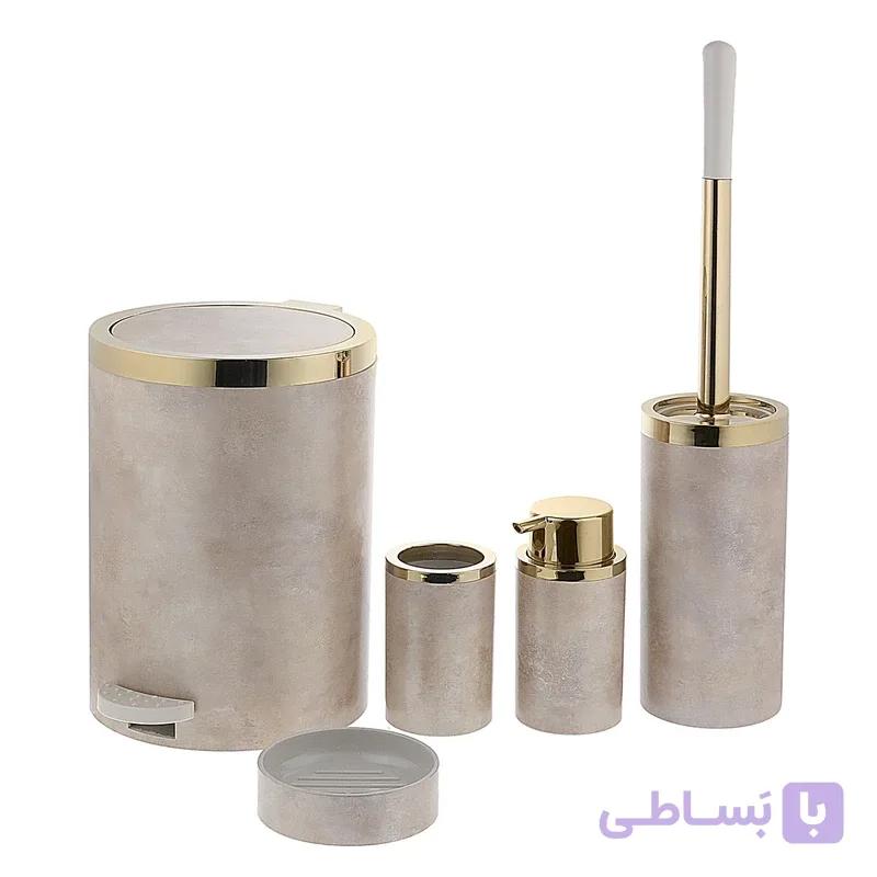 سرویس 5 پارچه هارمونی مدل روشا طرح بتن کرم طلایی — تصویر 1