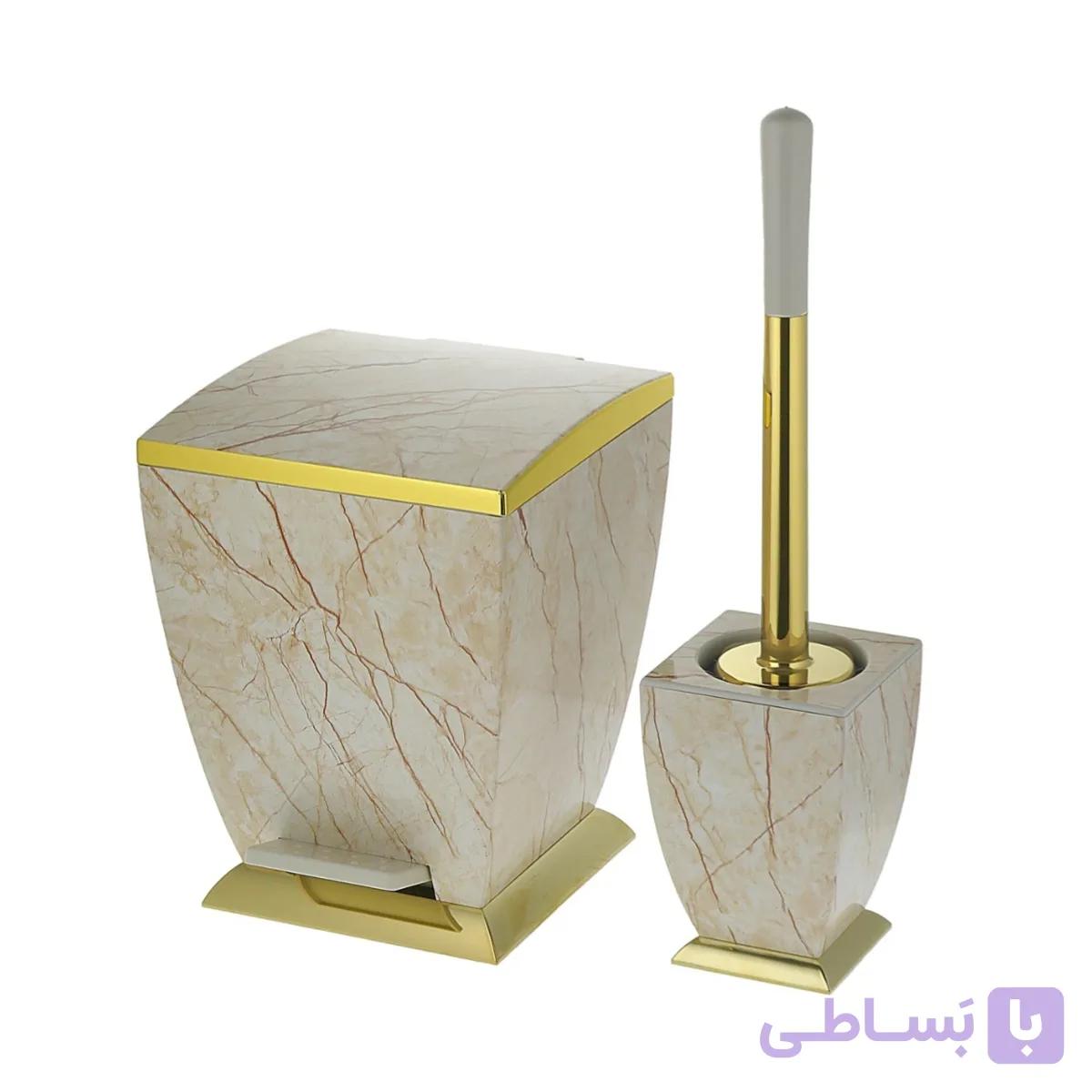 ست سطل و فرچه هارمونی مدل آوا طرح سنگ کرم وانیلی طلایی — تصویر 1