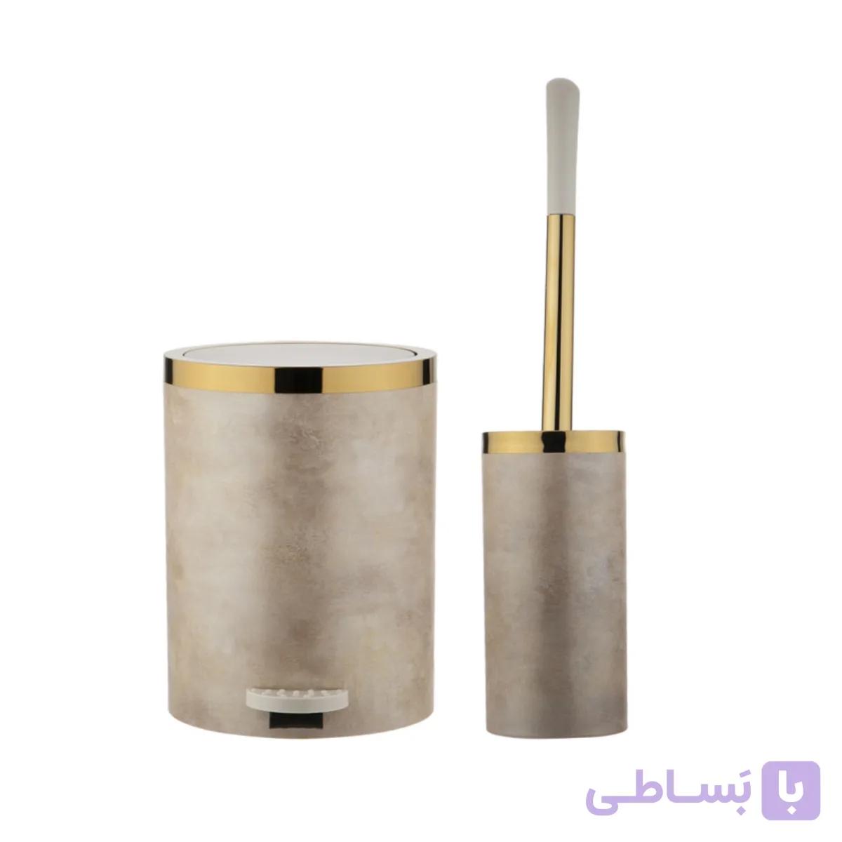ست سطل و فرچه هارمونی مدل روشا طرح بتنی کرم طلایی — تصویر 1