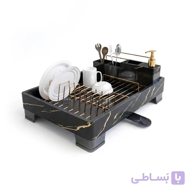جاظرفی (آب چکان) هارمونی طرح ماربل مشکی طلایی — تصویر 1