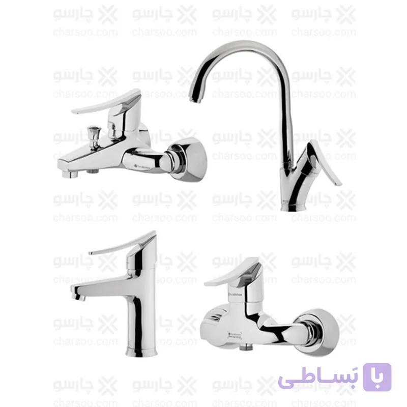 ست چهار تکه شیرآلات درخشان مدل لوکس (واگنر) طلایی — تصویر 1