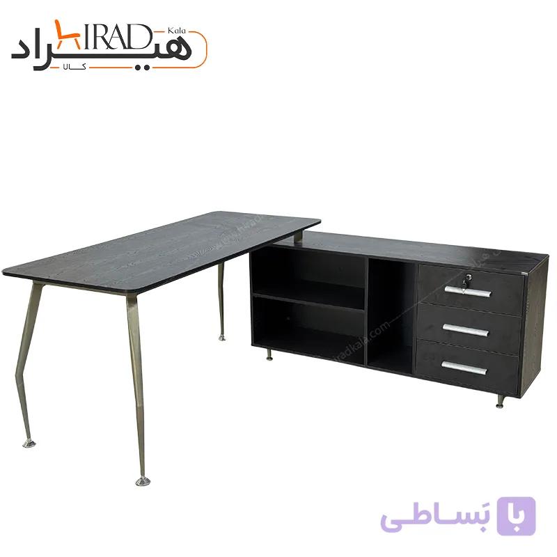 میز مدیریت ال شکل مشکی پایه فلزی با کردنزا هیراد مدل M936 — تصویر 1