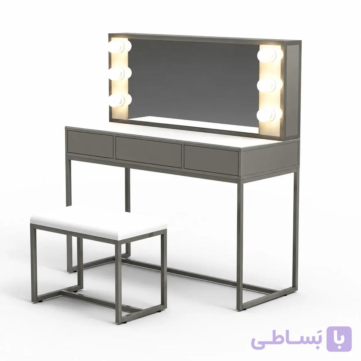 میز آرایش طوسی آلومینیومی ملامینه 121 سانتی قفسه دار هیراد مدل U112