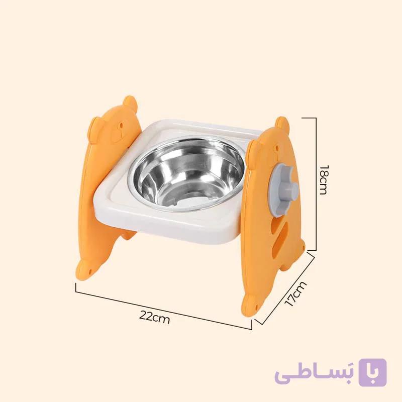 ظرف غذای سگ و گربه استیل پایه دار قابل تنظیم در 3 ارتفاع | مدل وینی خرسه