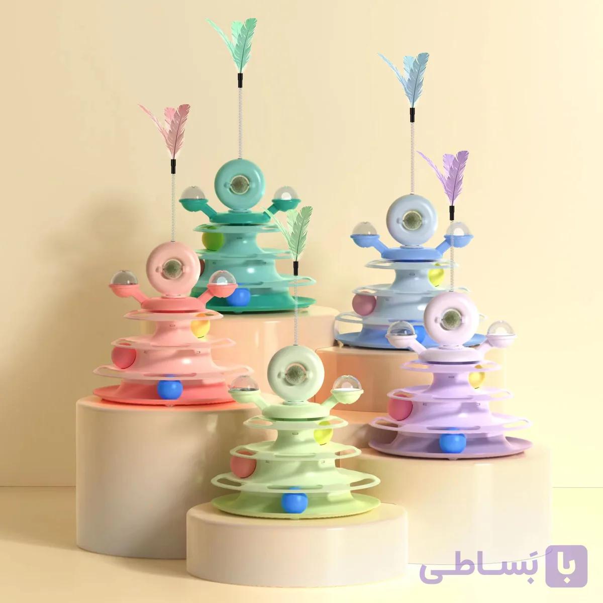 اسباب بازی ۳ طبقه هوشی فضایی گربه به همراه آبنبات کت نیپ — تصویر 1