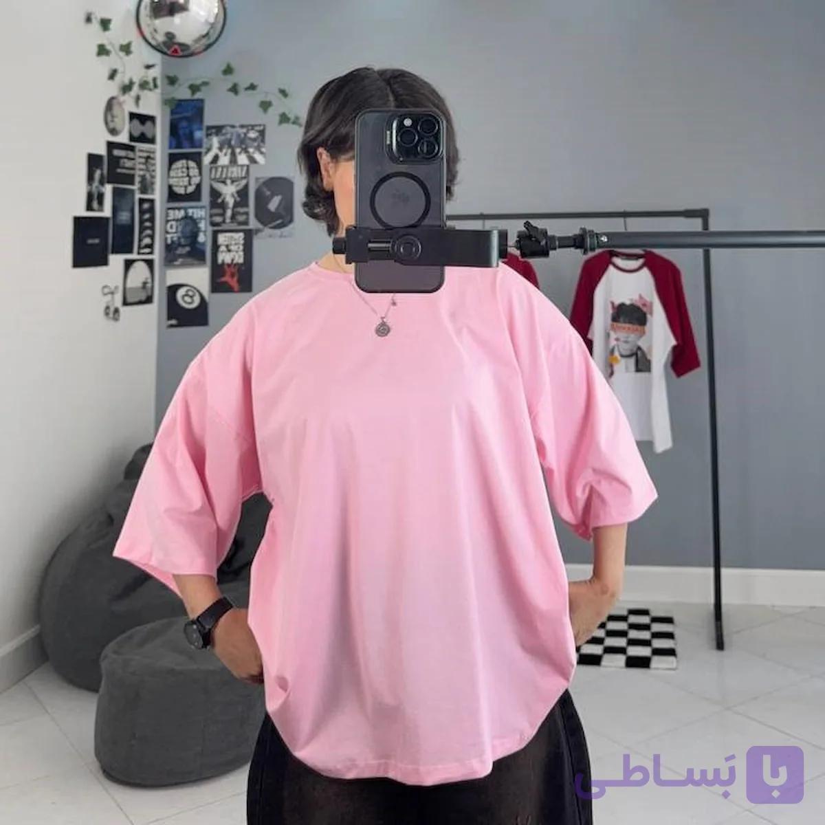 تیشرت بیسیک باکسی رنگ صورتی — تصویر 1