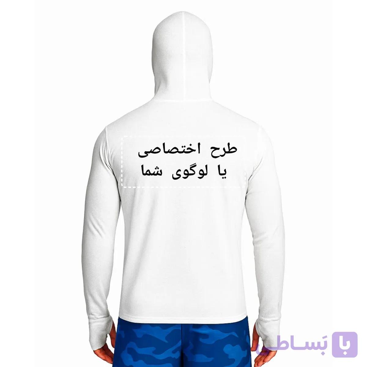 تیشرت ماهیگیری آستین بلند با کلاه و اسکارف سرخود با طرح اختصاصی — تصویر 1