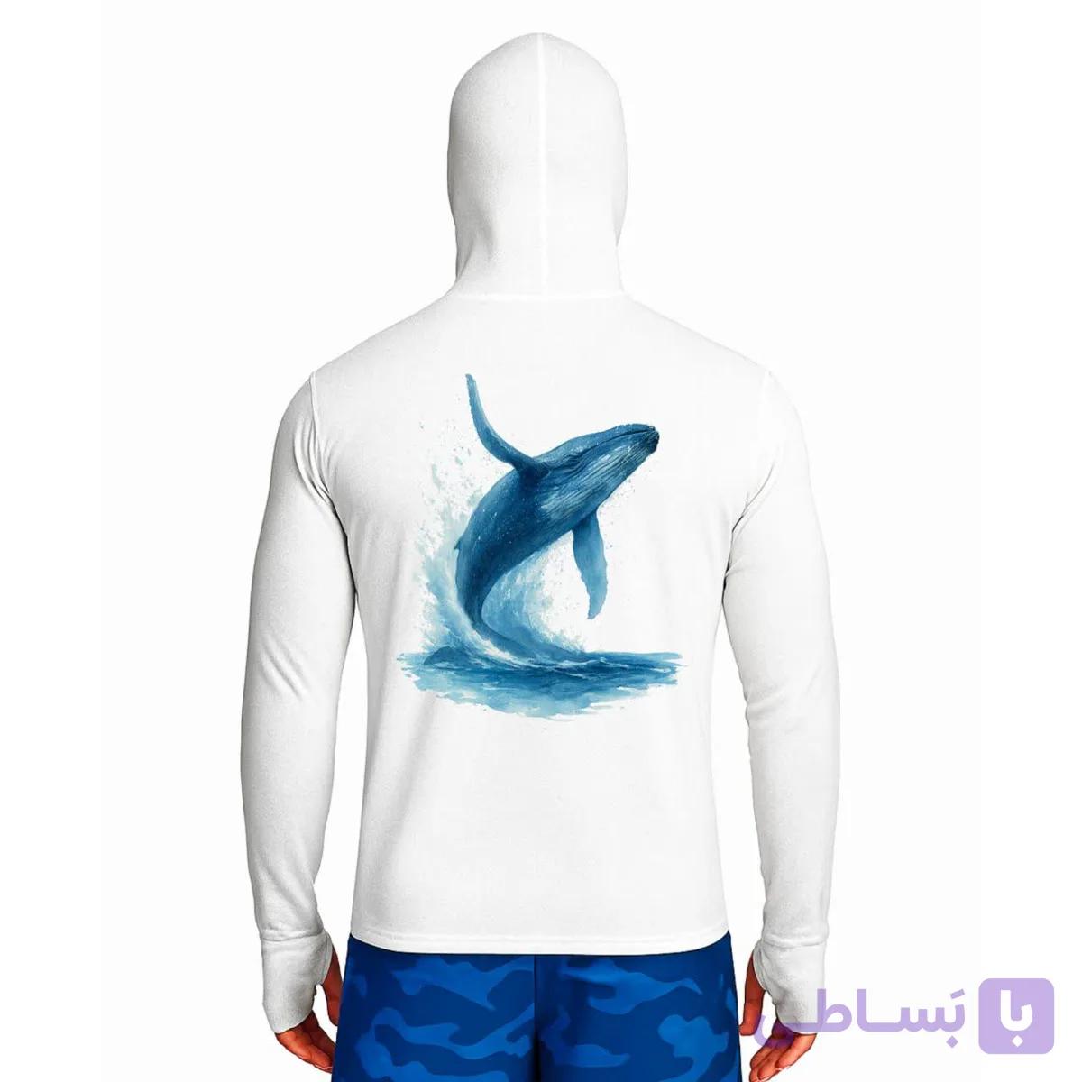 تیشرت ماهیگیری آستین بلند با کلاه و اسکارف سرخود مدل whale Jump — تصویر 1