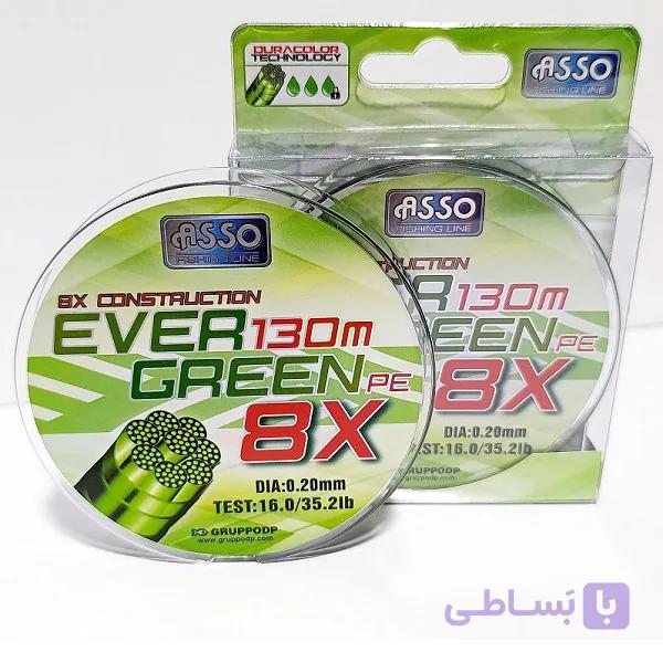 نخ براید ماهیگیری آسو EVER GREEN PE 8X | نخ 8 رشته 130 متری — تصویر 1