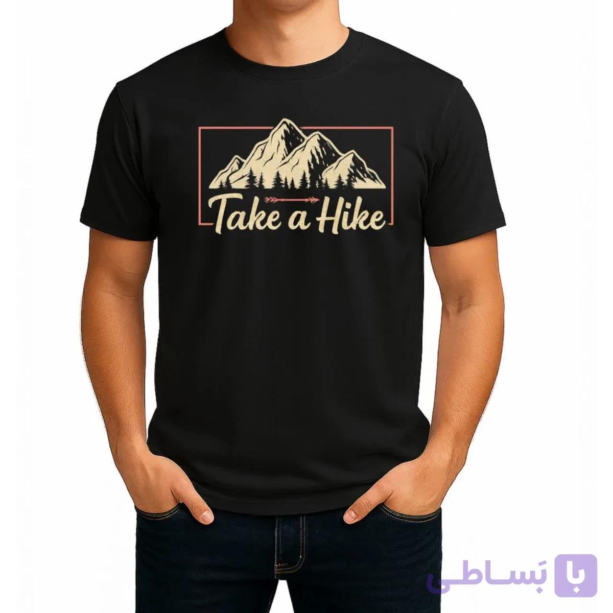 تیشرت نخی مشکی کمپ و طبیعت گردی طرح کوهستان Hike — تصویر 1