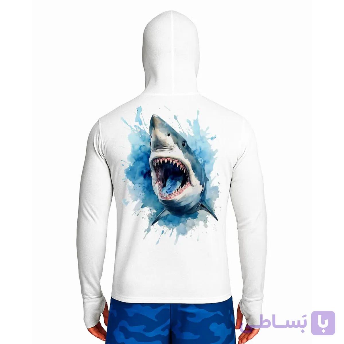 تیشرت ماهیگیری آستین بلند با کلاه و اسکارف سرخود مدل Hammerhead shark — تصویر 1