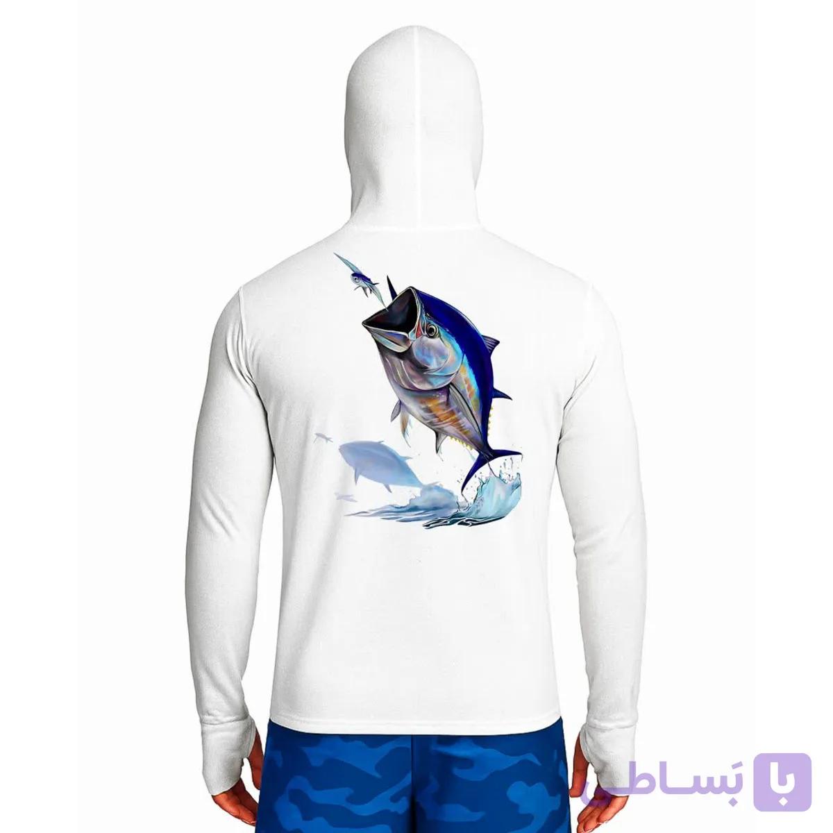 تیشرت ماهیگیری آستین بلند با کلاه و اسکارف سرخود مدل Bluefin Blaze — تصویر 1