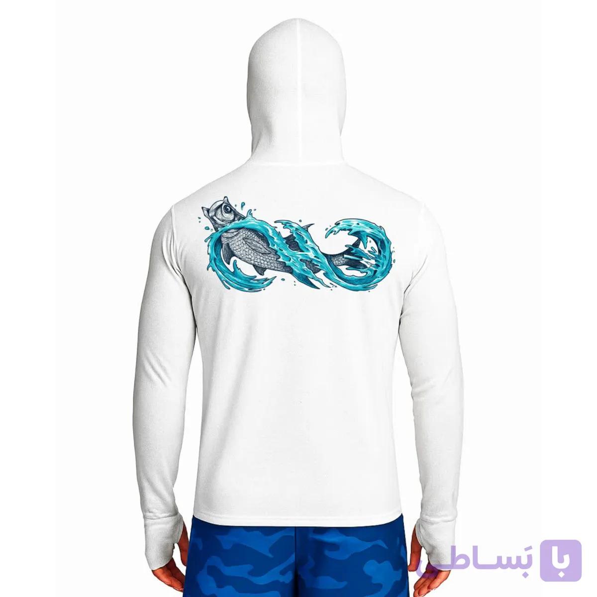 تیشرت ماهیگیری آستین بلند با کلاه و اسکارف سرخود مدل Bluewave Predator — تصویر 1