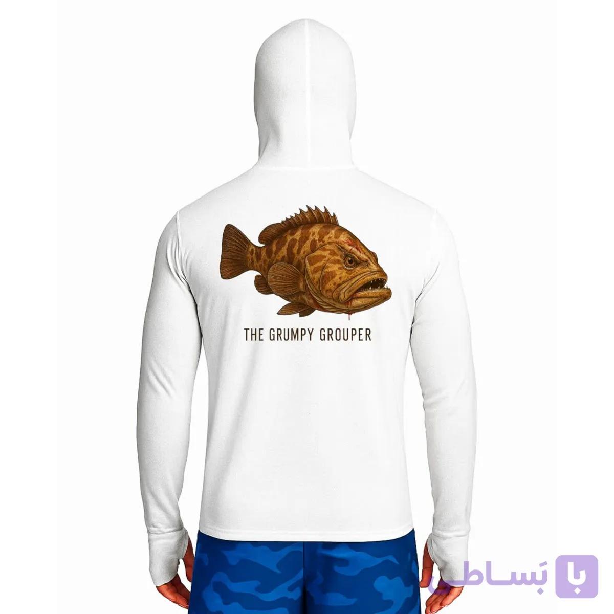 تیشرت ماهیگیری آستین بلند با کلاه و اسکارف سرخود مدل Grouper — تصویر 1
