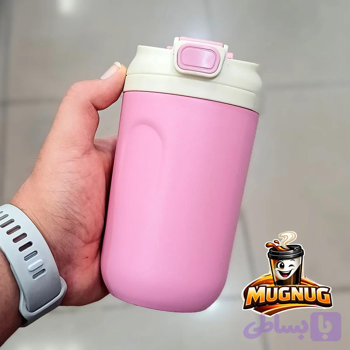 تراول ماگ دو حالته نی دار Coffee حجم ۵۰۰ میلی لیتری رنگ صورتی