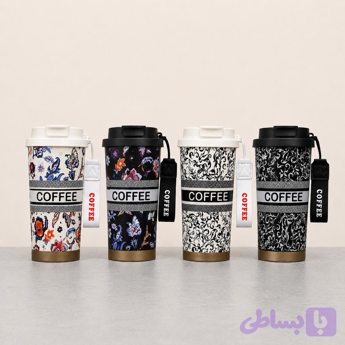 تراول ماگ دوحالته گلدار Coffee حجم ۶۰۰ میلی لیتری ( ورزشی ، محل کار ، پیاده روی ، مسافرتی )